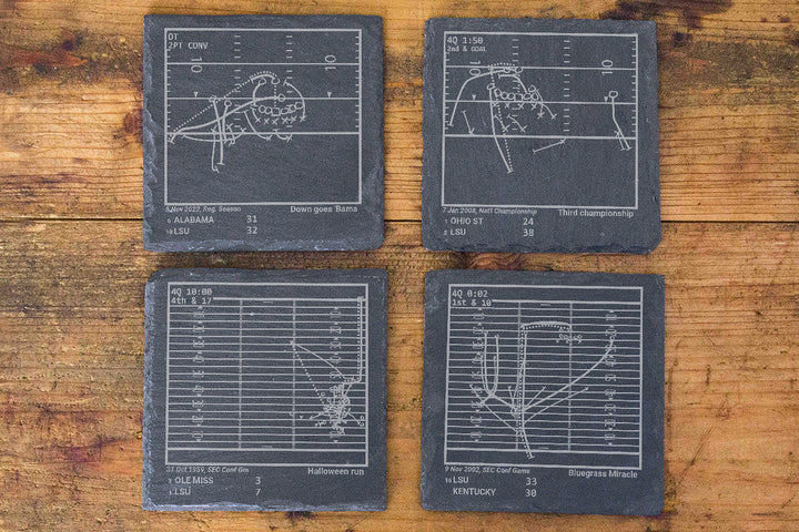 Greatest LSU Football Plays: Slate Coasters (Set of 4)