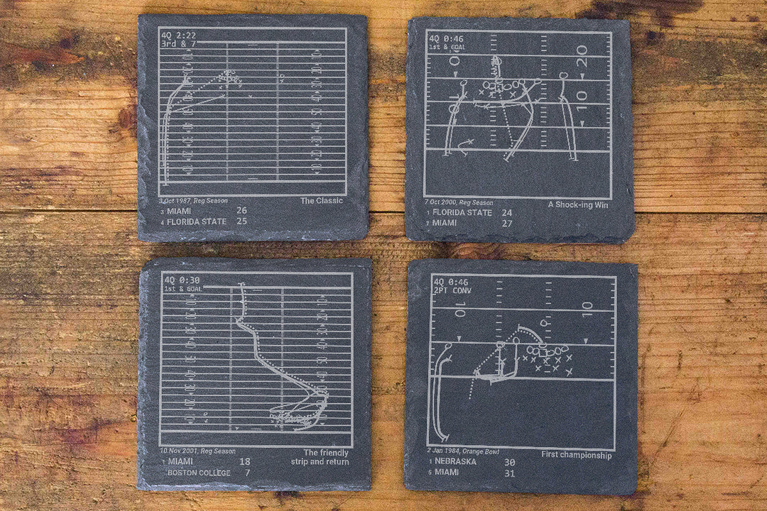 Greatest Miami Football Plays: Slate Coasters (Set of 4)