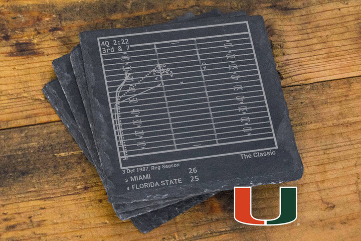Greatest Miami Football Plays: Slate Coasters (Set of 4)