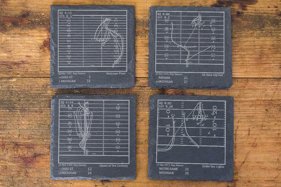 Greatest Michigan Football Plays: Slate Coasters (Set of 4)