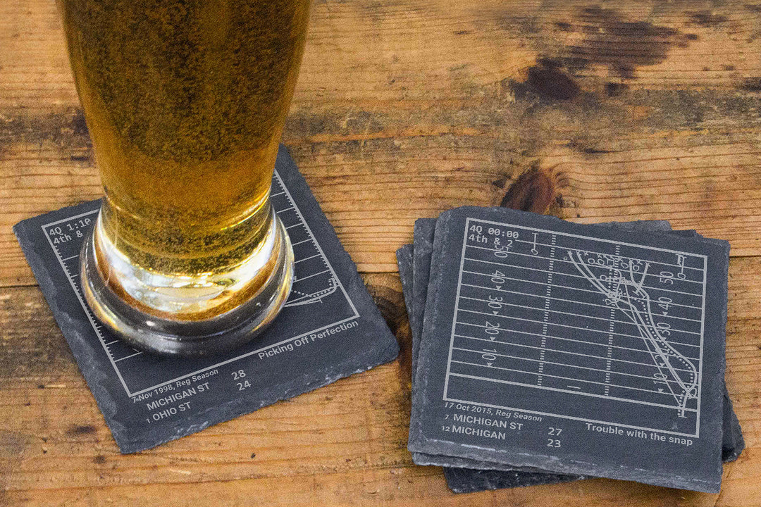 Greatest Michigan State Football Plays: Slate Coasters (Set of 4)