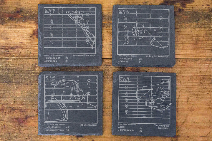 Greatest Michigan State Football Plays: Slate Coasters (Set of 4)