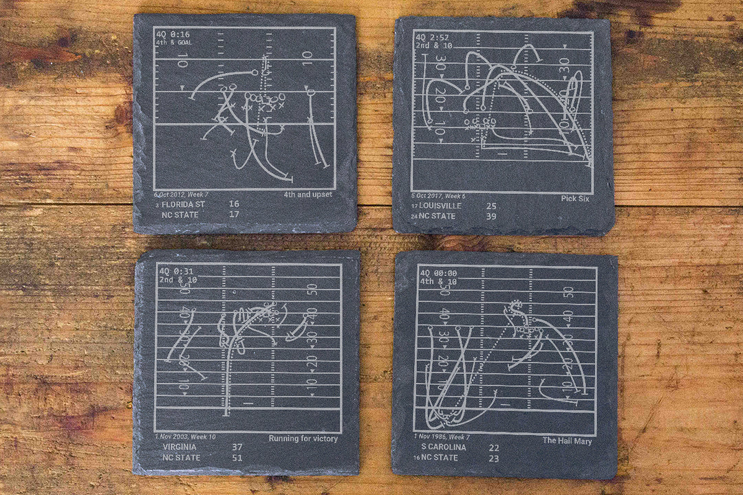 Greatest NC State Football Plays: Slate Coasters (Set of 4)