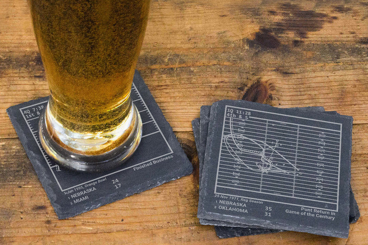 Greatest Nebraska Football Plays: Slate Coasters (Set of 4)
