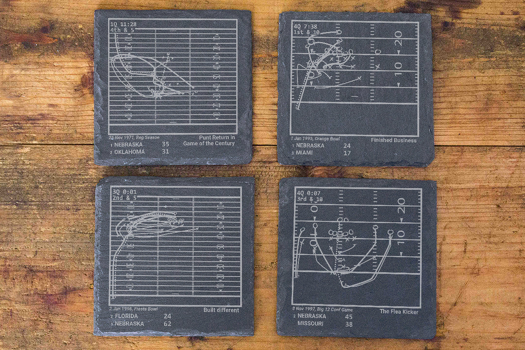 Greatest Nebraska Football Plays: Slate Coasters (Set of 4)