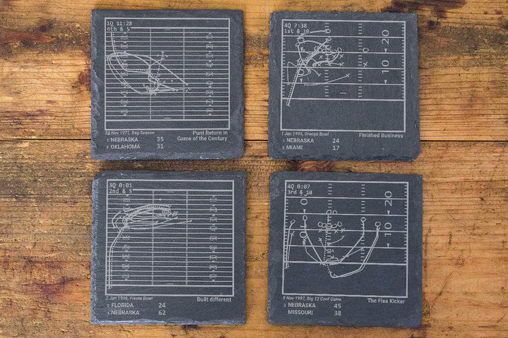 Greatest Nebraska Football Plays: Slate Coasters (Set of 4)