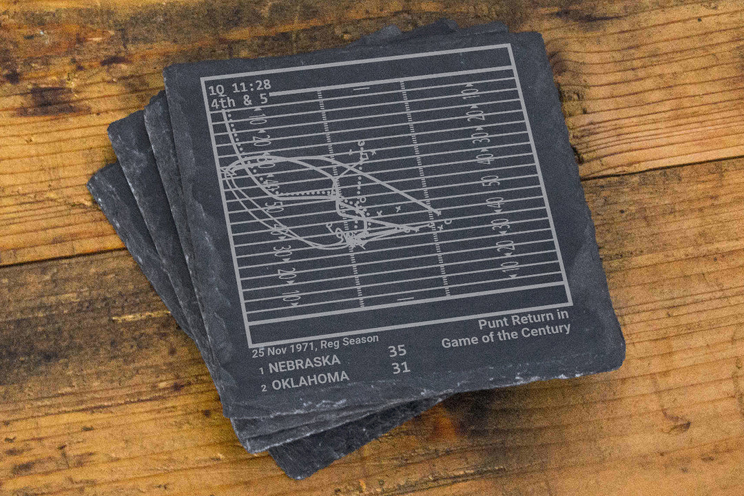 Greatest Nebraska Football Plays: Slate Coasters (Set of 4)