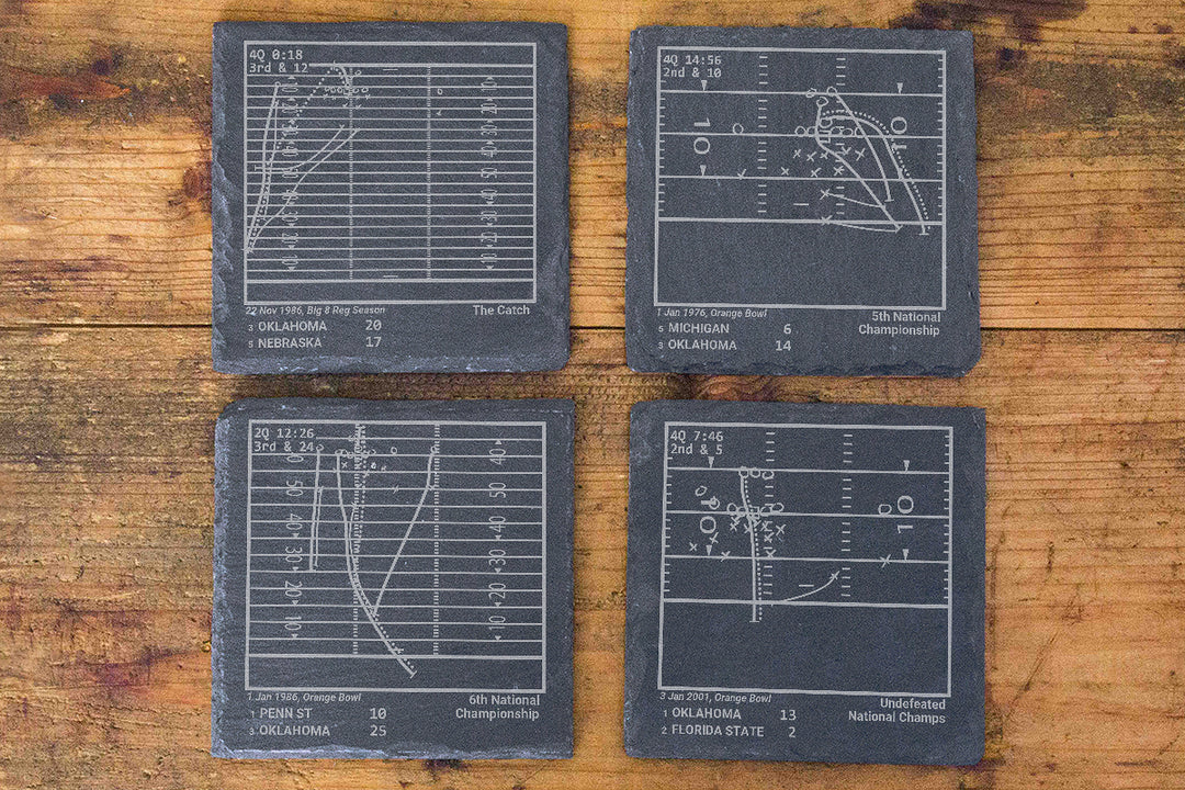 Greatest Oklahoma Football Plays: Slate Coasters (Set of 4)