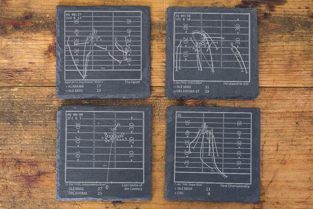Greatest Ole Miss Football Plays: Slate Coasters (Set of 4)