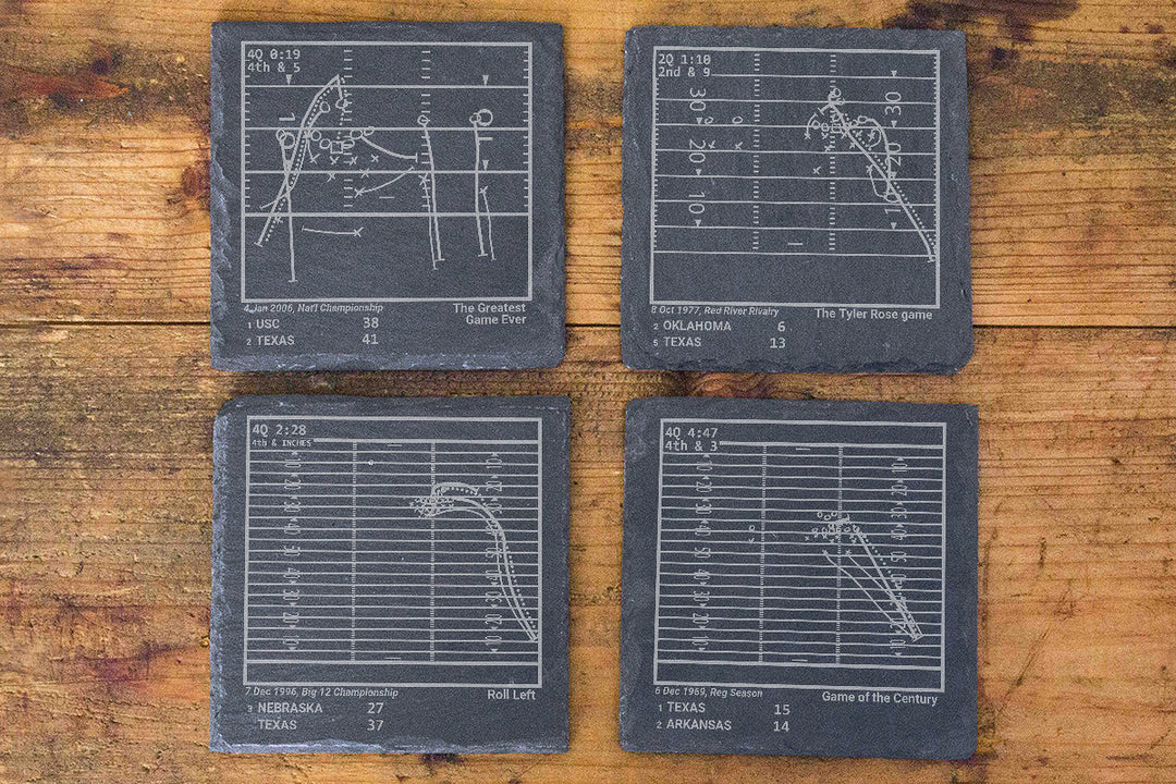 Greatest Texas Football Plays: Slate Coasters (Set of 4)