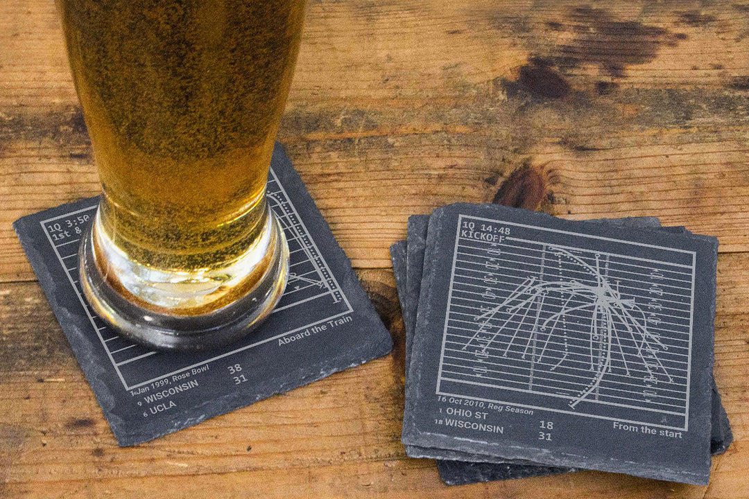 Greatest Wisconsin Football Plays: Slate Coasters (Set of 4)