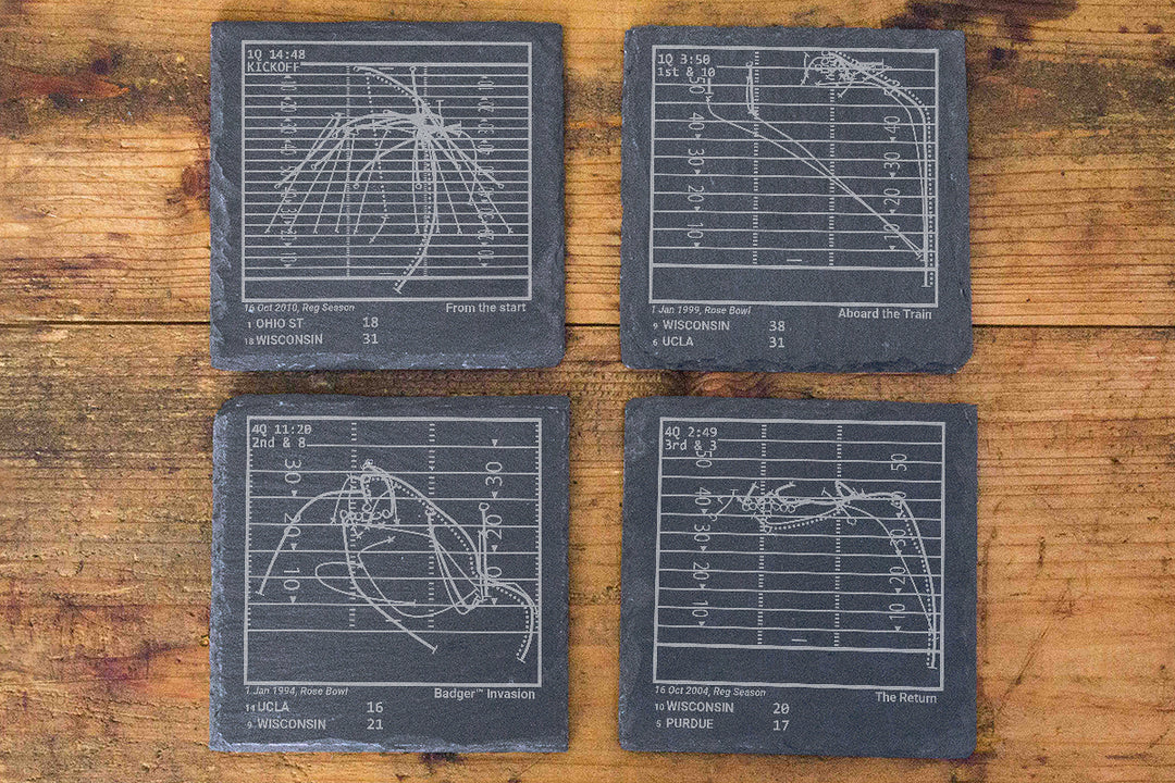 Greatest Wisconsin Football Plays: Slate Coasters (Set of 4)