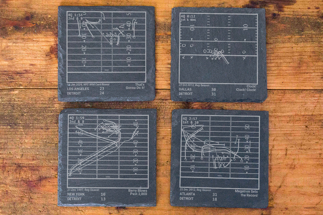 Detroit Lions Greatest Plays: Slate Coasters (Set of 4)