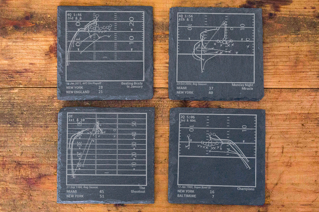 New York Jets Greatest Plays: Slate Coasters (Set of 4)