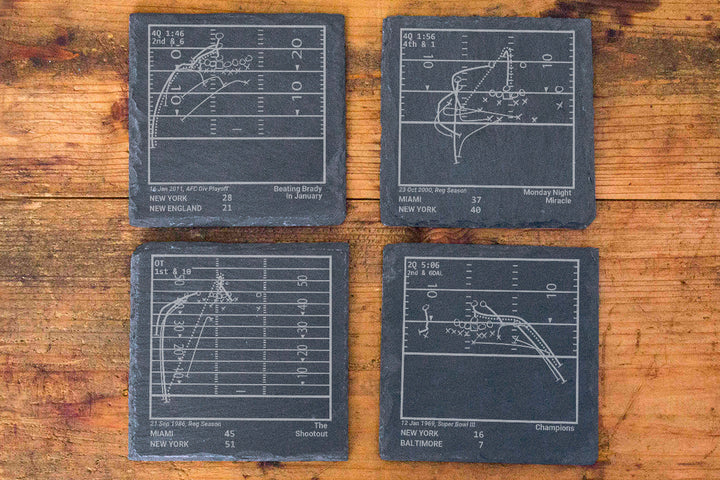 New York Jets Greatest Plays: Slate Coasters (Set of 4)