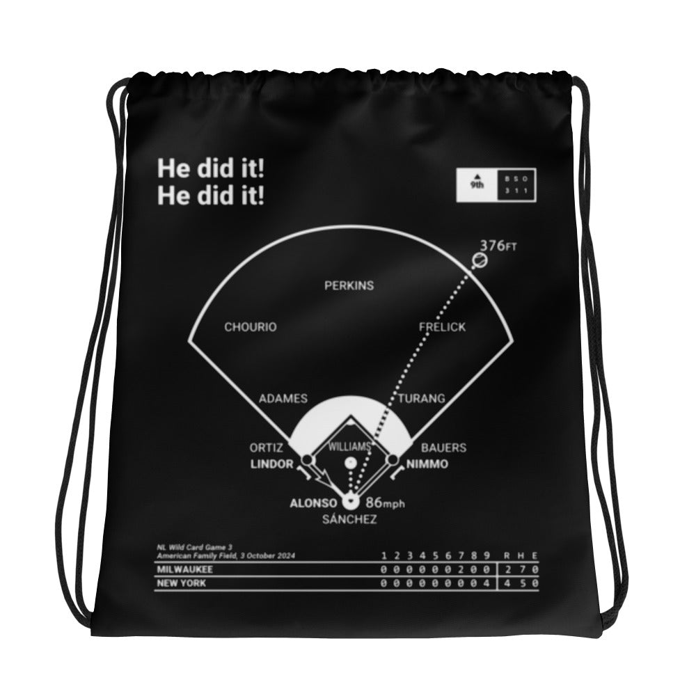 New York Mets Greatest Plays Drawstring Bag: He did it! He did it! (2024)