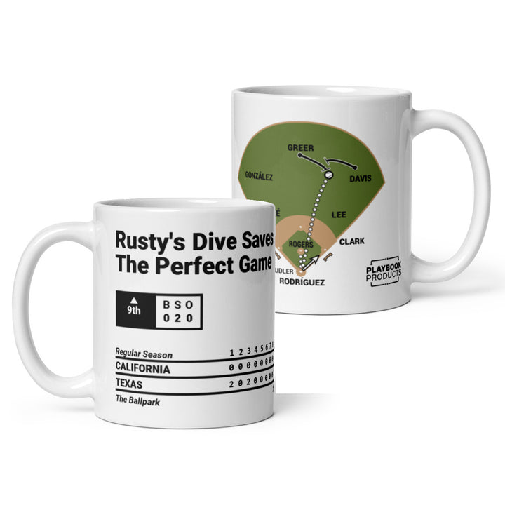Texas Rangers Greatest Plays Mug: Rusty's Dive Saves The Perfect Game (1994)