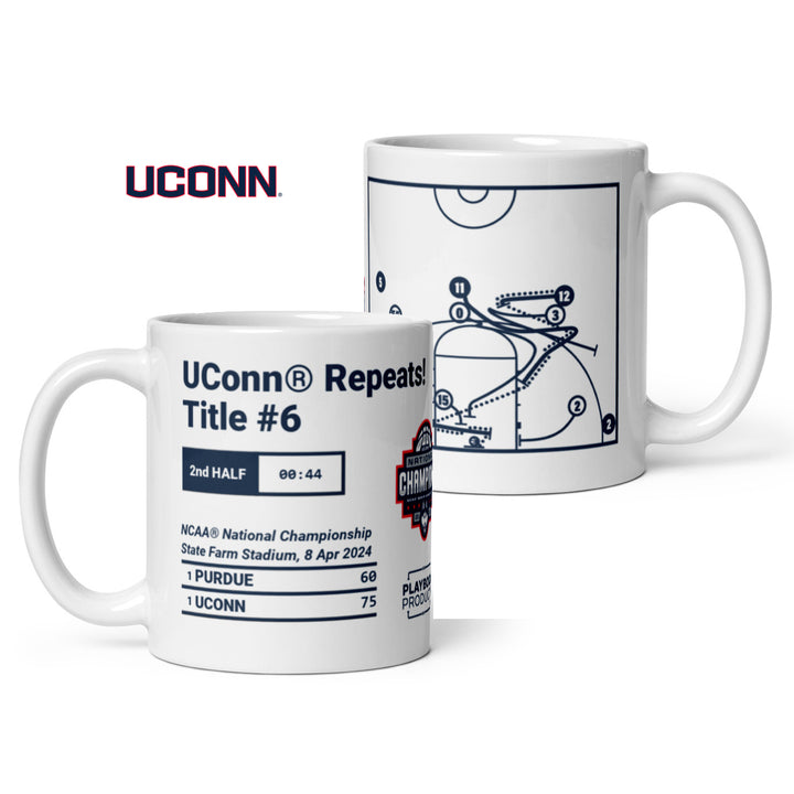 UCONN Basketball Greatest Plays Mug: UConn® Repeats! Title #6 (2024)