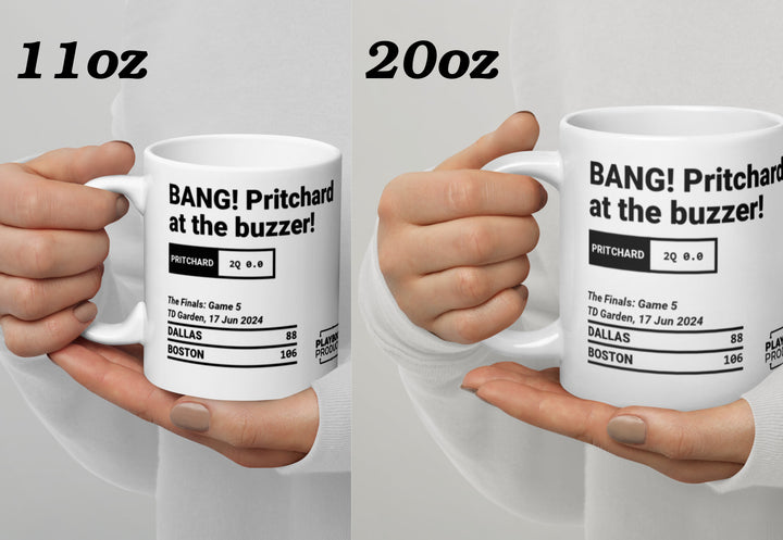 Boston Celtics Greatest Plays Mug: BANG! Pritchard at the buzzer! (2024)