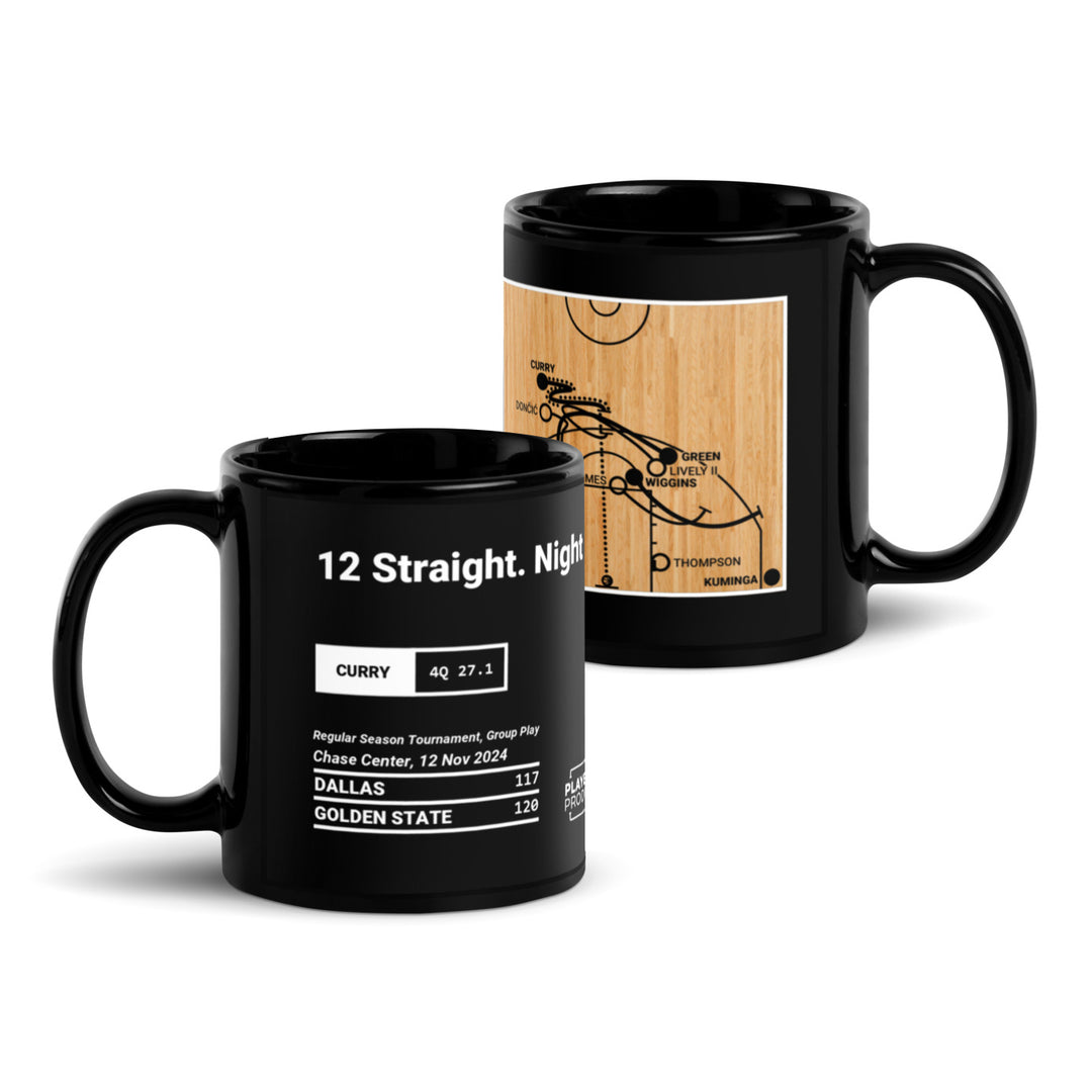 Golden State Warriors Greatest Plays Mug: 12 Straight. Night Night. (2024)