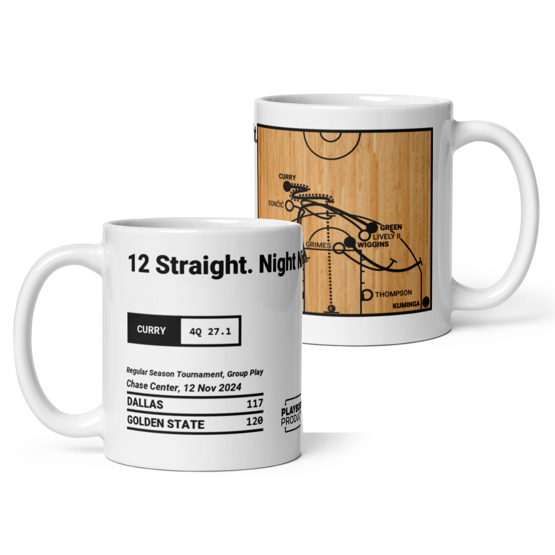 Golden State Warriors Greatest Plays Mug: 12 Straight. Night Night. (2024)