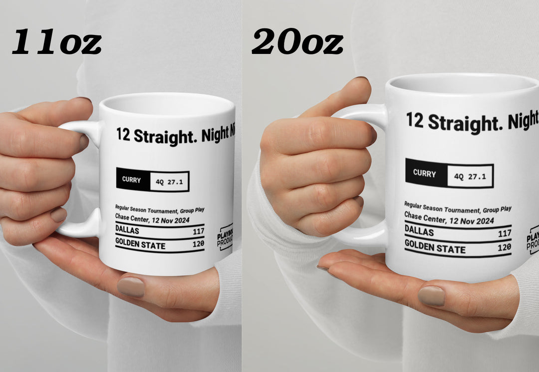 Golden State Warriors Greatest Plays Mug: 12 Straight. Night Night. (2024)