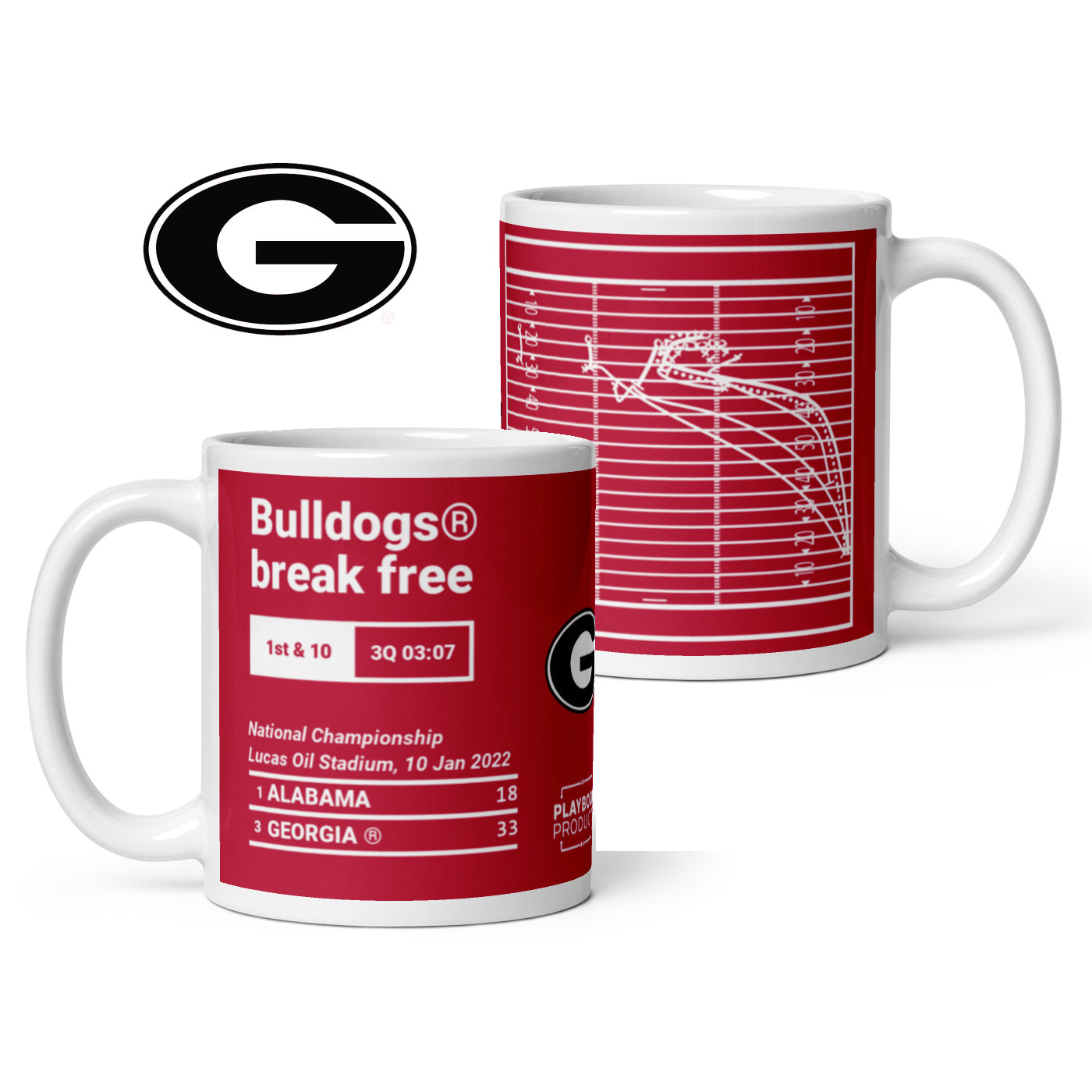 Georgia Football Greatest Plays Mug: Bulldogs break Free (2022) Team Colors, Secondary