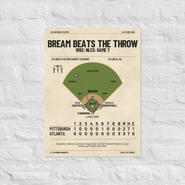 Greatest Atlanta Braves Plays Poster: Bream beats the throw (1992)