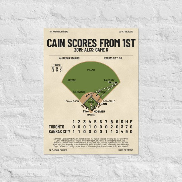 Greatest Kansas City Royals Plays Poster: Cain scores from 1st (2015)