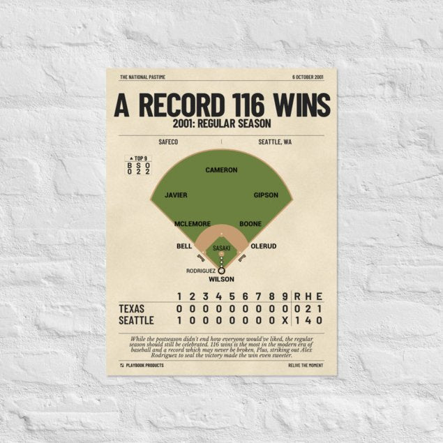 Greatest Seattle Mariners Plays Poster: A Record 116 Wins (2001)