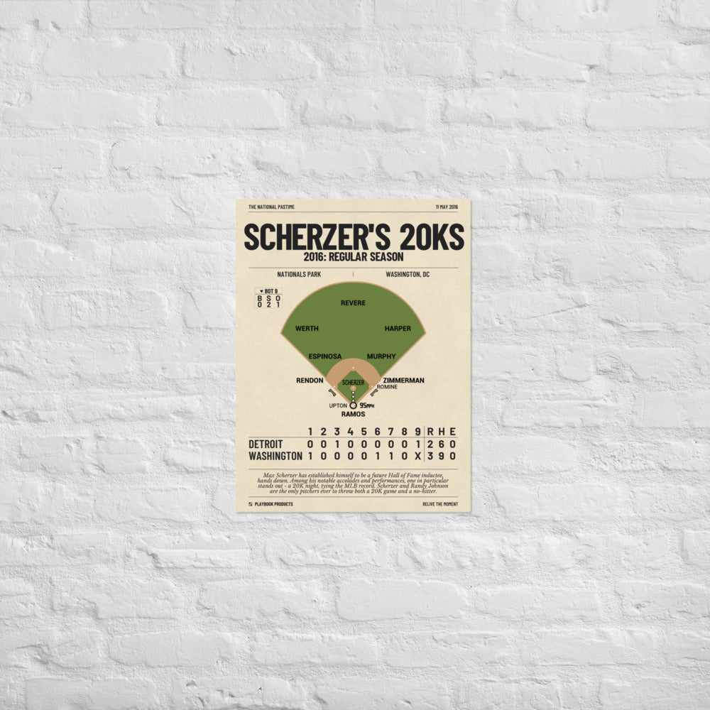 Greatest Washington Nationals Plays Poster: Scherzer's 20Ks (2016)