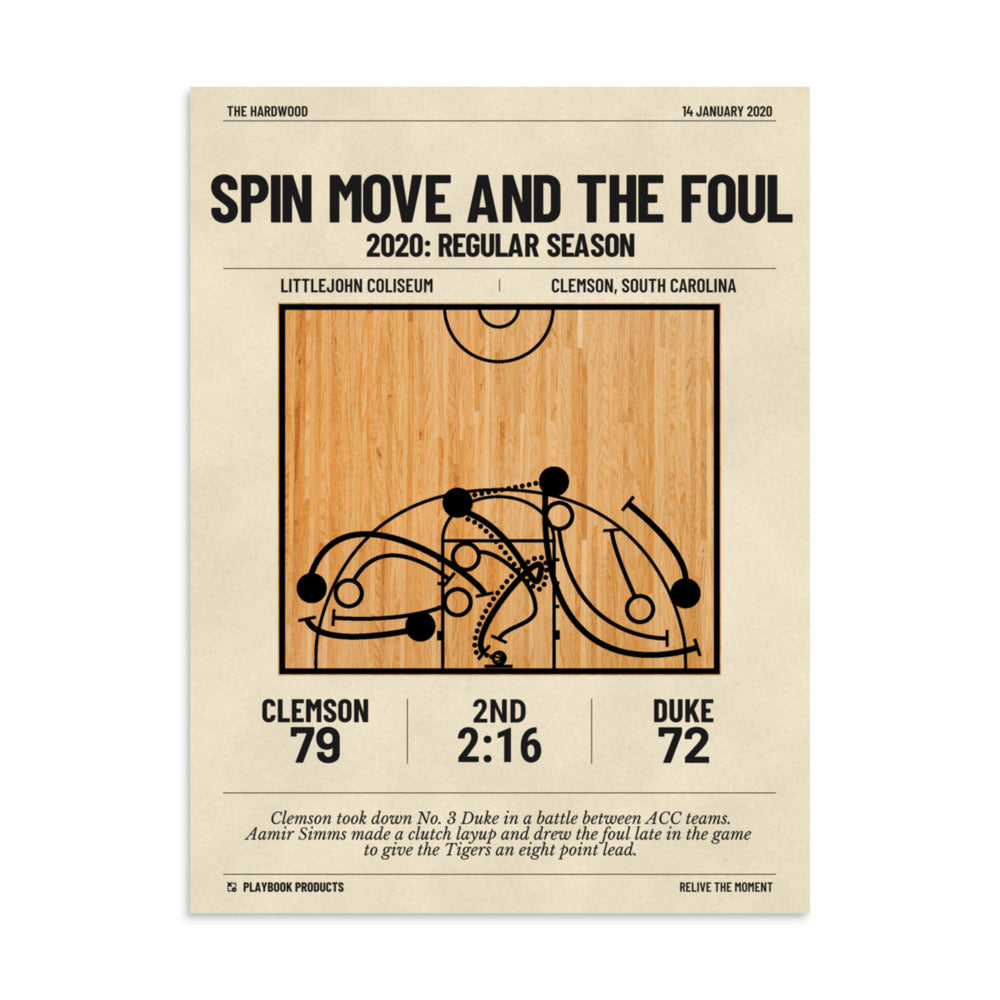 Greatest Clemson Basketball Plays Poster: Spin move and the foul (2020)
