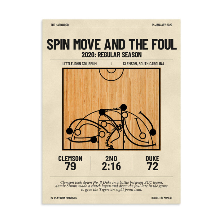 Greatest Clemson Basketball Plays Poster: Spin move and the foul (2020)