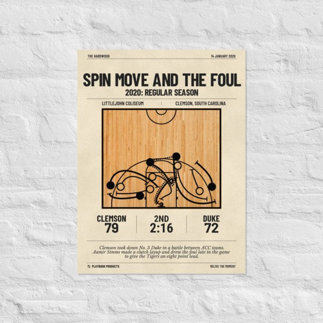 Greatest Clemson Basketball Plays Poster: Spin move and the foul (2020)