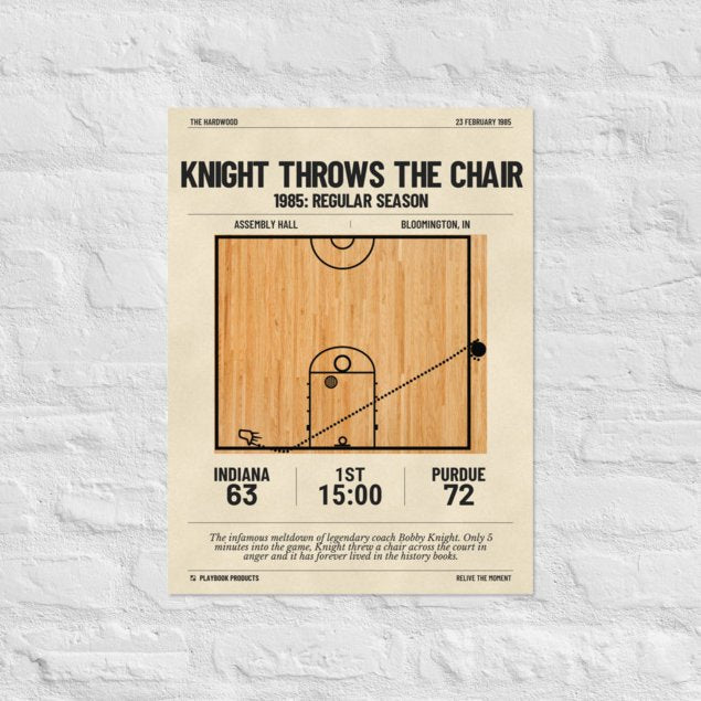 Oddest Indiana Basketball Plays Poster: Knight throws the chair (1985)