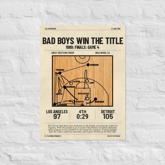 Greatest Detroit Pistons Plays Poster: Bad Boys win the title (1989)
