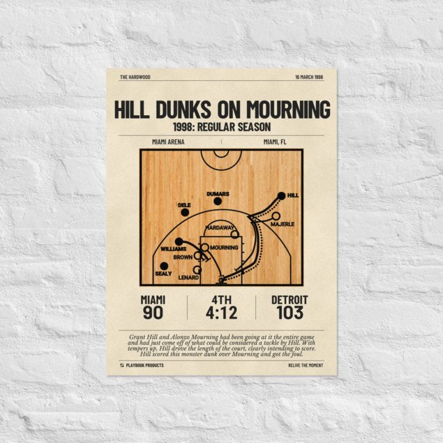 Greatest Detroit Pistons Plays Poster: Hill dunks on Mourning (1998)
