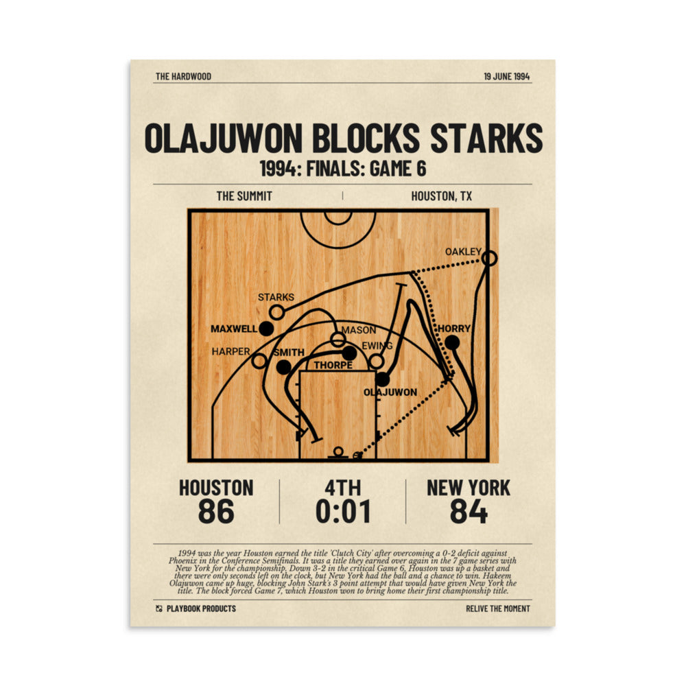 Greatest Houston Rockets Plays Poster: Olajuwon blocks Starks (1994)