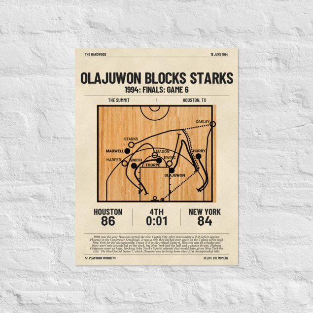 Greatest Houston Rockets Plays Poster: Olajuwon blocks Starks (1994)