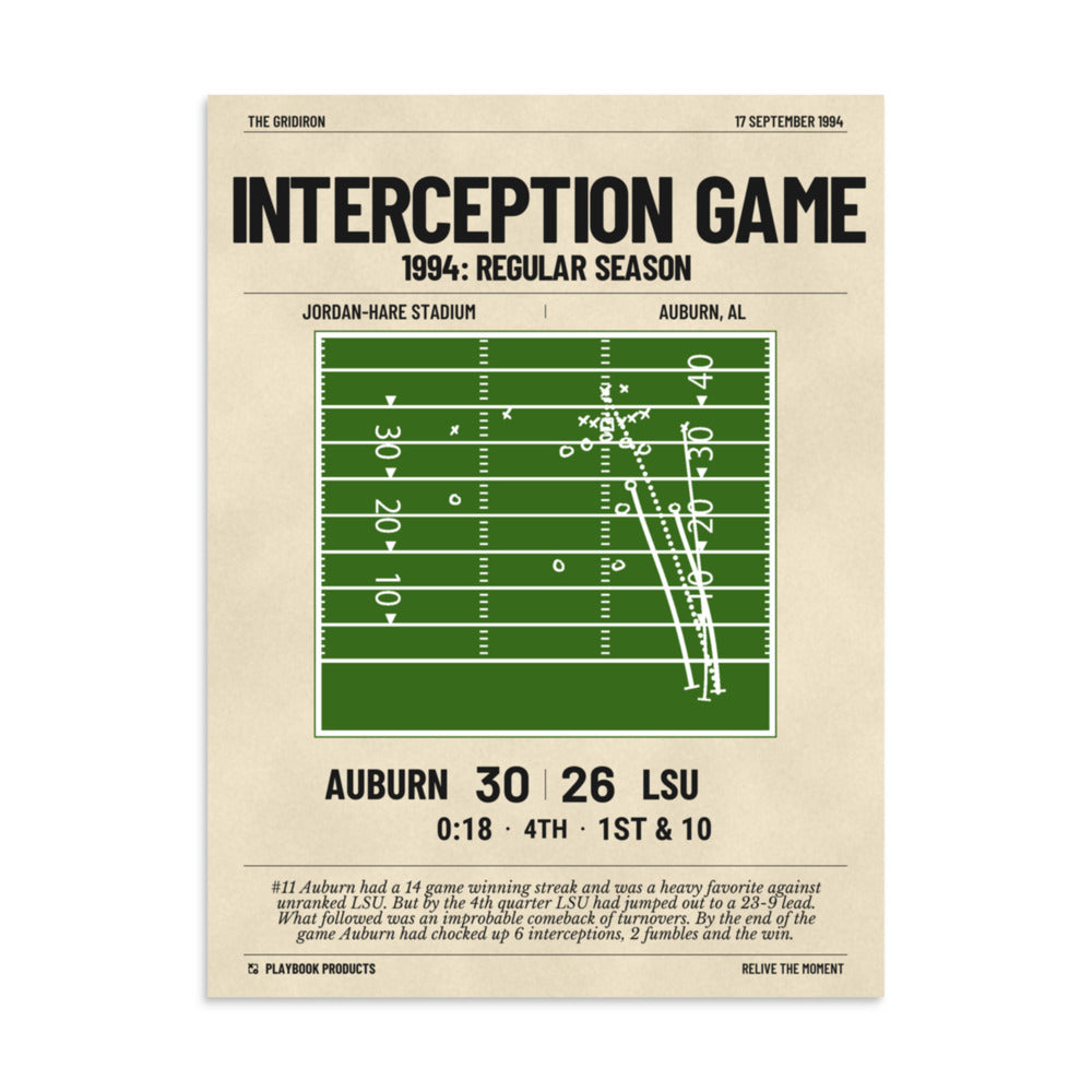Greatest Auburn Football Plays Poster: Interception Game (1994)