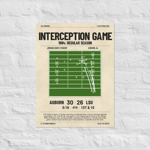 Greatest Auburn Football Plays Poster: Interception Game (1994)