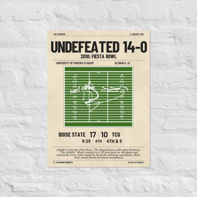 Greatest Boise State Football Plays Poster: Undefeated 14-0 (2010)