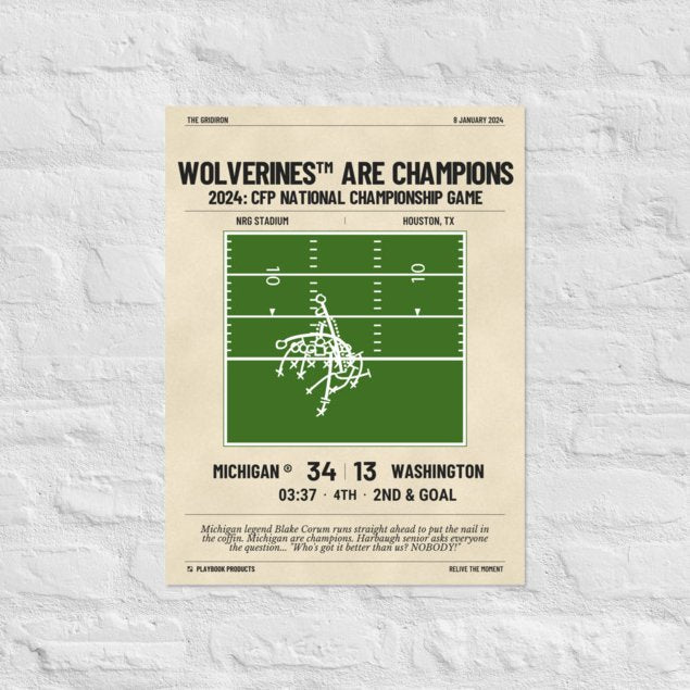 Greatest Michigan Football Plays Poster: Michigan are Champions (2024)