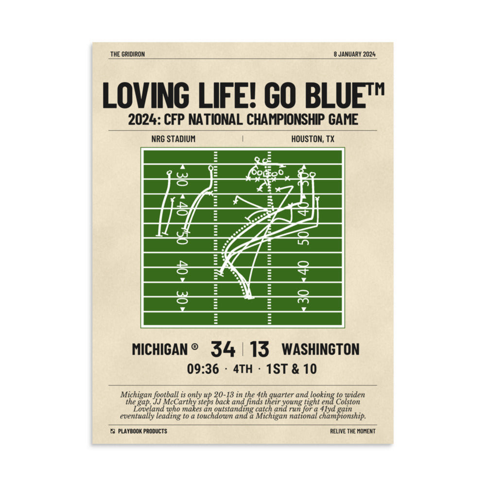 Greatest Michigan Football Plays Poster: Loving Life! (2024)