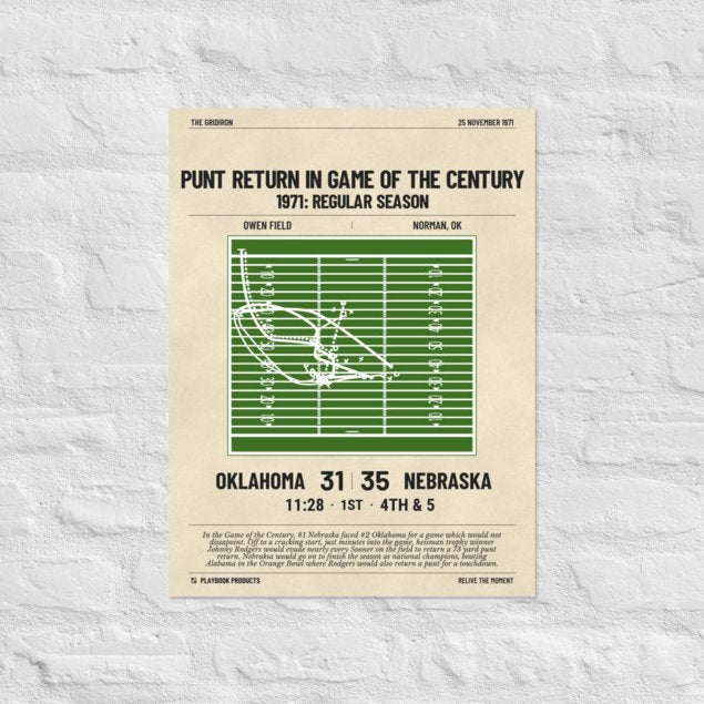 Greatest Nebraska Football Plays Poster: Punt Return in Game of the Century (1971)