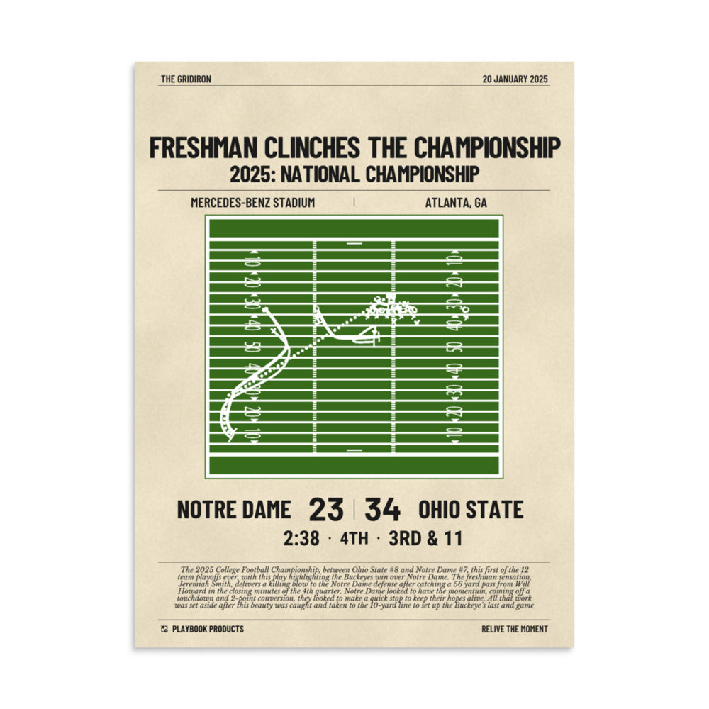 Greatest Ohio State Football Plays Poster: Freshman Clinches the Championship (2025)