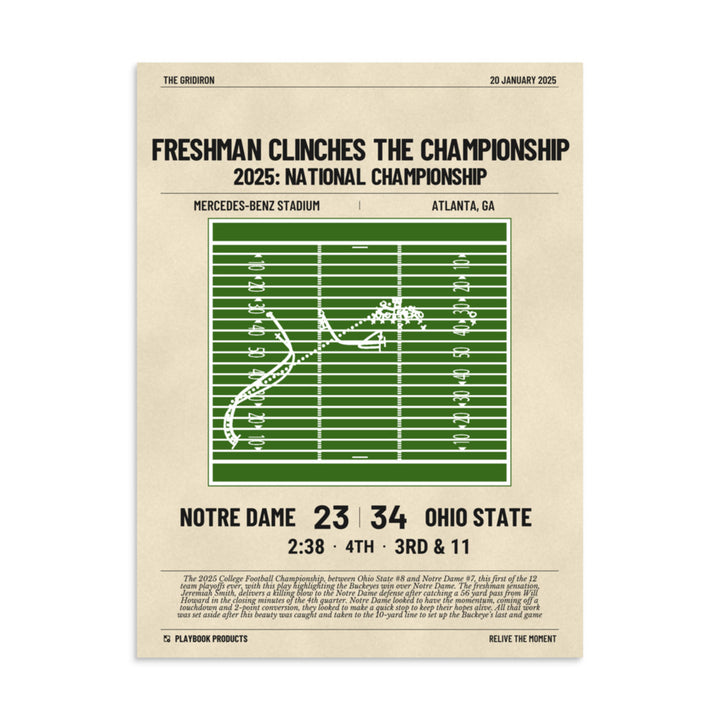 Greatest Ohio State Football Plays Poster: Freshman Clinches the Championship (2025)