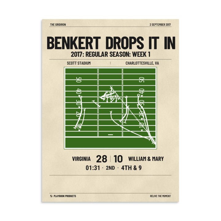 Greatest Virginia Football Plays Poster: Benkert Drops It In (2017)