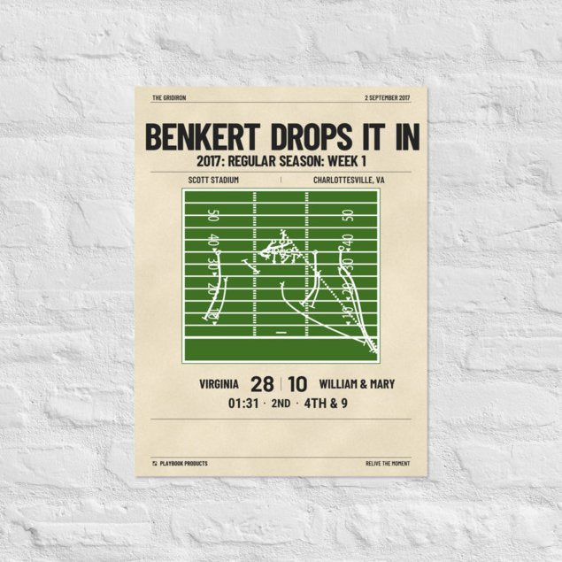 Greatest Virginia Football Plays Poster: Benkert Drops It In (2017)