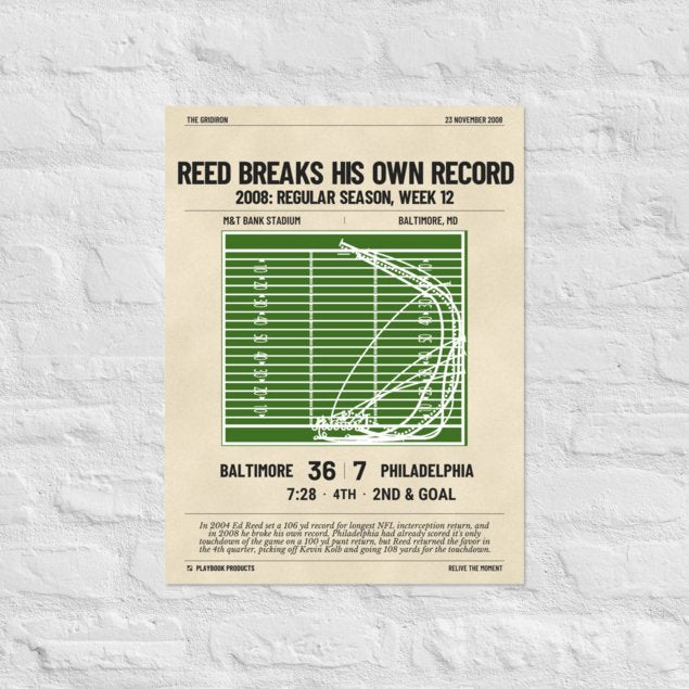 Greatest Baltimore Ravens Plays Poster: Reed Breaks His Own Record (2008)